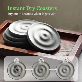 XRzitky Instant Dry Stone Coasters Set of 6, Natural Diatomaceous Earth Table Coasters for Drinks, Unique Drying Stone Absorbent Coasters 6 Pack