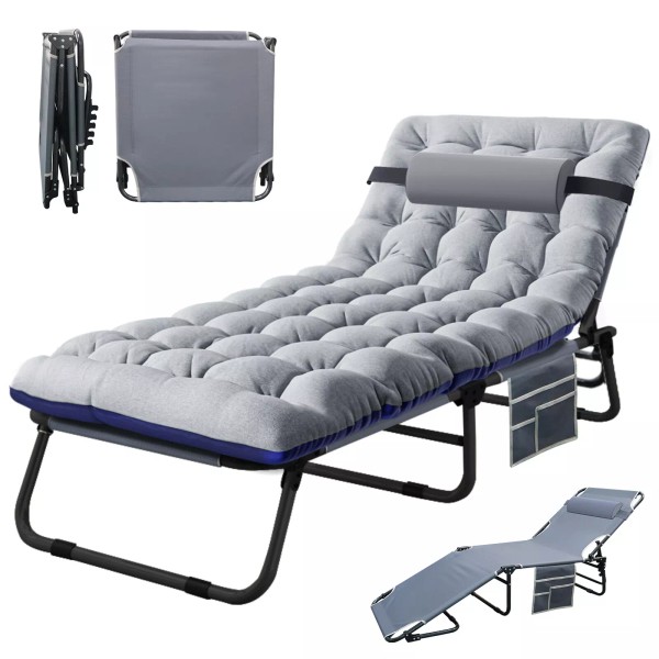Adjustable Reclining Patio Lounge Chair Adults Folding Sleeping Cot W/Mattress