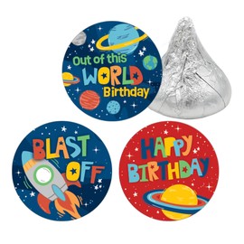 Outer Space Party Favor Chocolate Kisses Candy Stickers, Space Birthday Party Supplies - 180 Count