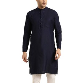 SOJANYA (Desde 1958), algodón para hombre, solo Kurta, Azul marino, Small