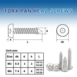 Drenky Wood Screws Torx Self-Tapping Screws M4 x 16 mm Rounded Head Screws Wood Screws Stainless Steel A2 V2A Torx Screws M3 Full Thread for Wooden Parts