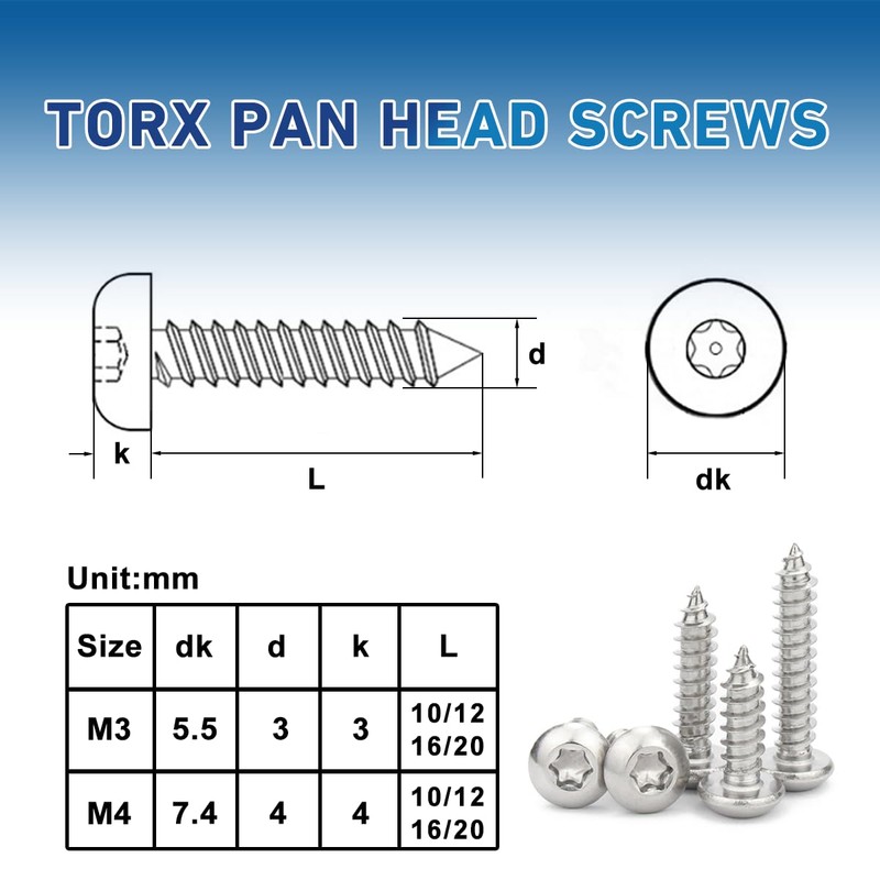 Drenky Wood Screws Torx Self-Tapping Screws M4 x 16 mm