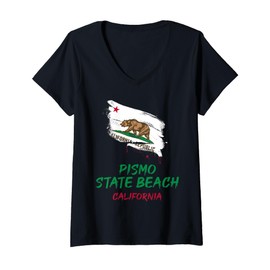 Womens Pismo State Beach California Paint Splatter Flag Vacation V-Neck T-Shirt