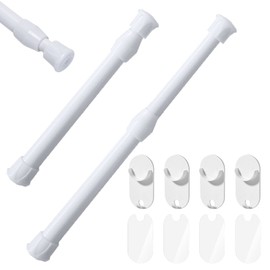 ZYNERY Pack of 2 30-50 cm Telescopic Rod, Curtain Pole Clampable, Clamping Rod for Curtains, White Extendable Curtain Rod, No Drilling Required, for Kitchen Cabinet