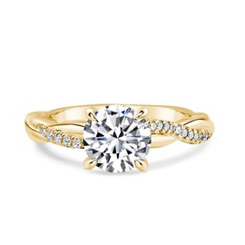 Effinny 2.0ct Moissanite Engagement Ring Round Brilliant Cut D Color,Twist Band 4-Prong VVS1 Clarity 8mm 925 Sterling Silver Promise Ring (Yellow Gold, 6)