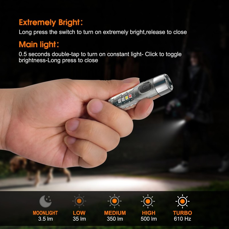 TUNENGE S12Plus Keychain Flashlight，610 High Lumen EDC Pocket Flashlight,USB C
