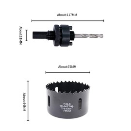 Hole Cutter 3.0 inches (75 mm) LAIWEI Bimetal Hole Saw HSS Round Hole Saw Head 0.07 inch (1.8 mm) Thick, Cutting Depth Up to 1.5 inches (38 mm), Heavy Duty Arbor, For Wood, Plastic, Plasterboard, Metal Pipes