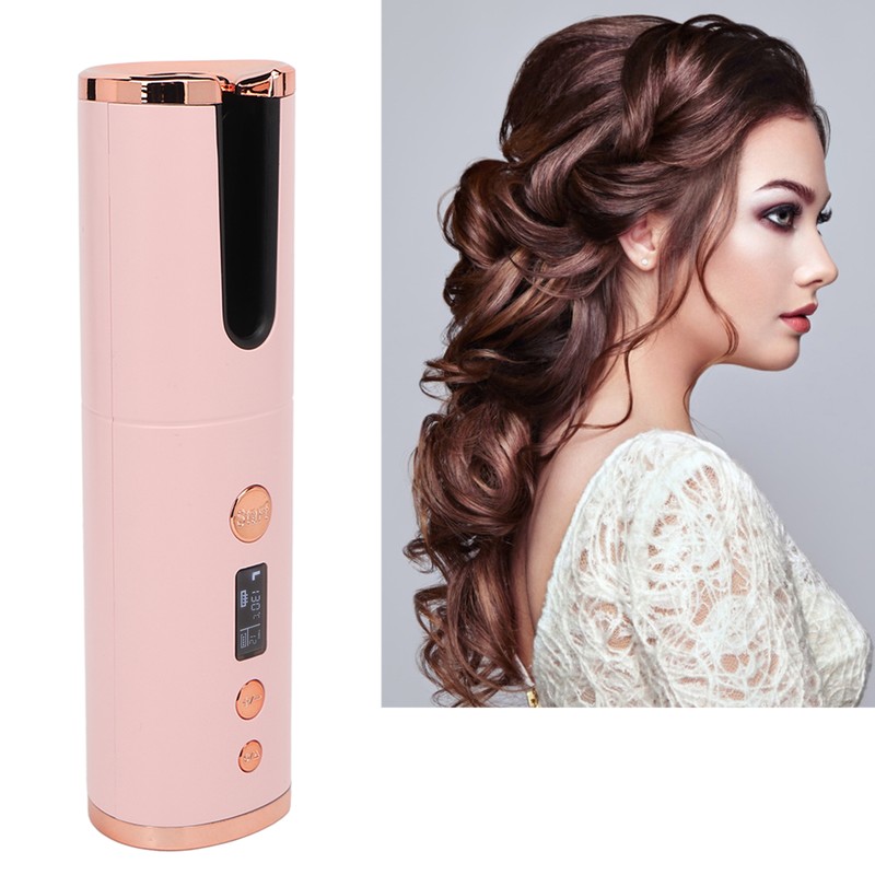 Automatic Curling Iron Cordless Ceramic Rotating LCD Display Rechargeable 4000mAH