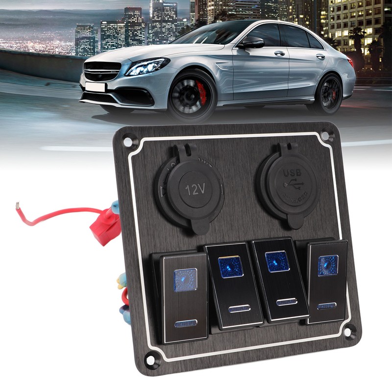 Rocker Switch Panel 4 Gang 12‑24V 5 Pin Blue Light