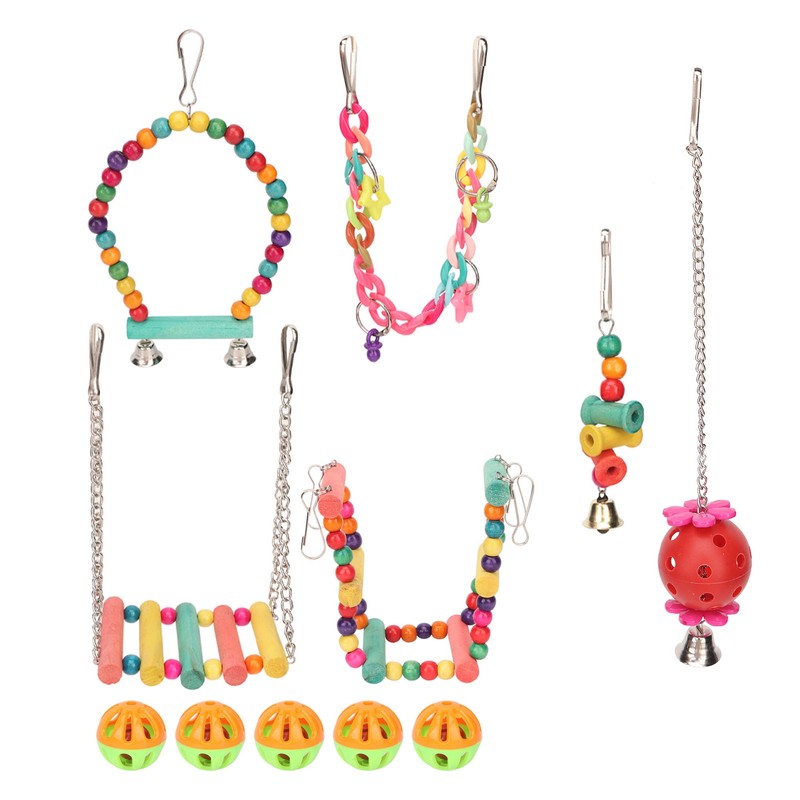 Bird Swing Hanging Toys Wooden Educational Colorful Parrot Swing Chewing