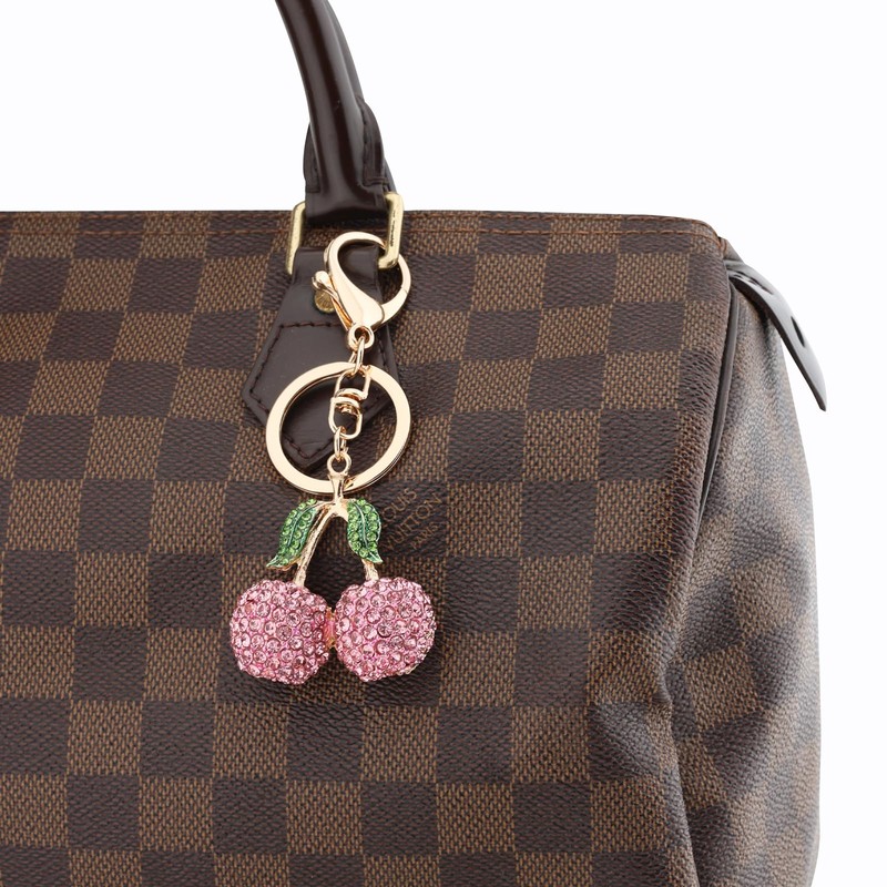 cuwuu's Cute Pink Cherry Keychain Sparkle Crystal Rhinestone Bag Charms