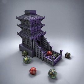 XJPONGC Temple Dice Dice Tower Dungeons and Dragons RPG Tabletop Roleplaying Game Jail DND (7PCS D20 Dice Set Included) Black&Purple