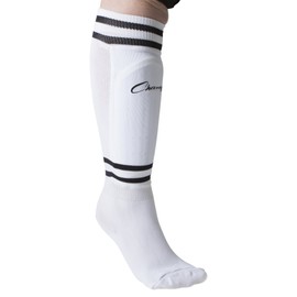 Champion Sports Youth Sock Style Soccer Shinguards - Ages 8-Large - White with Black Stripes