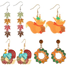 Thanksgiving Earrings for Women Turkey Pumpkin Red Maple Leaf Earrings Faux Leather Fall Drop Dangle Earrings for Thanksgiving Day Christmas Fall Holiday Jewelry Gifts Stocking Stuffers