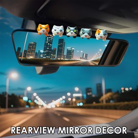 Cartoon Cute Cat Car Decor Rearview Mirror Interior Accessories Truck Animal Figure Dashboard Ornaments Rear View Decorations Trim Universal Decoration Ornament Gifts for New Cars Owners - 5 Pcs