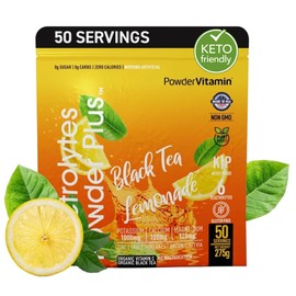 PowderVitamin Electrolitos en polvo Plus (50 porciones) Limonada de té negro, electrolitos en polvo, cetogénico, cero calorías, 0 azúcares, sin...    
