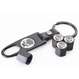 Garage-SixtySix Valve Caps Set Skull w Black with Key Ring