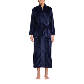 Lands' End Womens Cozy Plush Long Wrap Robe Deep Sea Navy Plus 2x