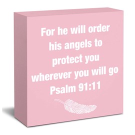 Pink Psalm 91:11 Office Decor Desk Accessories Inspirational Gifts for Women Bible Verse Gifts Pink Christian Office Decor Sign Desk Decorations for Women Home & Office Cute Desk Accessories