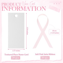 Humyoun 50 Pcs Name Place Cards for Table Setting Blank Wedding Place Cards with Satin Ribbon 1.57 x 3.54 Inch Hanging Gift Tags for Wedding Dinner Banquet Party Table Setting Supplies(Pink)