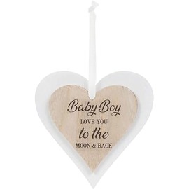 Double Wooden Heart Plaque Hanging Sign - Baby Boy Love You To The Moon & Back