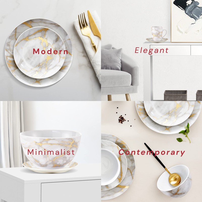 Safdie & Co 16-Piece Modern Premium Porcelain Ceramic Dinner Set,