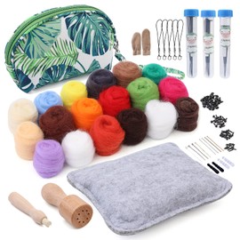 Needle Felting Kit, Needle Felting Starter Kit with Exquisite Green Storage Bag, Wool Roving 18 Colors Set, Needle Wool Felting Tools Kit, Wool Felt Tools for Felted Animal Needle Felting Supplies | IMZAY