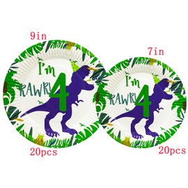 Miruwtog 4th Birthday Decorations For Boys,Roar Im 4 Dinosaur Party Decorations,Four Rex Fourth Dinosaur Birthday,Dino Four Birthday Party Decorations,