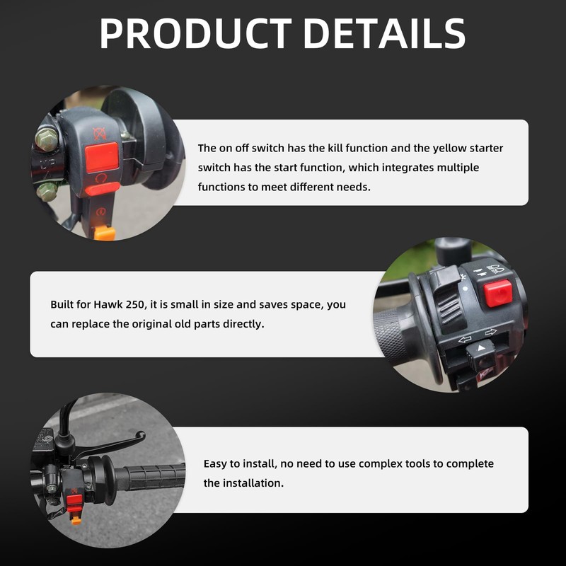 BAORFF Dirt Bike Kill Switch for Hawk 250,Right Handlebar Ignition