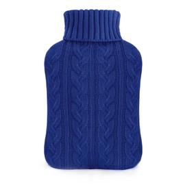 samply Hot Water Bottle with Knitted Cover, 2L Hot Water Bag for Hot and Cold Compress, Hand Feet Warmer, Navy Blue