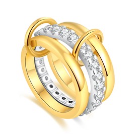 MQV Gold Silver Non-Tarnish Stackable Rings for Women Dainty Statement Ring Set with CZ Trendy Fashion Cubic Zirconia Elegant Chunky Stacking Bands for Women (size 8)