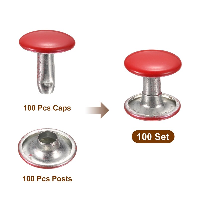 sourcing map 100 Sets Double Cap Leather Rivets, 10x10mm Round