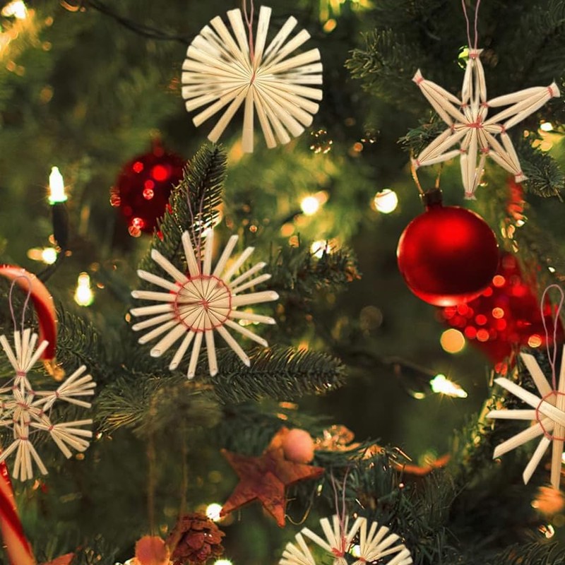 CENPEK Premium 24x Straw Stars Christmas Tree Decorations - Diameter