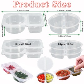 QXBXYHM 20Pcs Double Compartment Condiment Container with Lid Double Compartment Snack Containers Disposable Double Compartment Plastic Container for Takeaway Sauce Dips, Sampling, Travel Snack