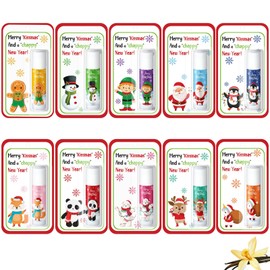 Sacubee Sacubee 10 Pack Christmas Lip Balms Bulk Cute Stocking Goodie Bags Stuffers Vanilla Flavor 10 Style Lip Balms Gifts Holiday Treat Small Gifts Xmas Party Supplies for Women Men