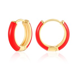 MESOVOR Small Gold Hoop Earrings for Women, 18K Gold Plated Lightweight Huggie Earrings | Enamel Hypoallergenic Earrings Gifts for Girls (Hot Red)