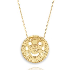 UniLogue Minimalist Sun Moon Star Tarot Round Pendant Necklace Ins Cool 18K Gold Plated Stainless Steel Sweater Chain Titanium Steel Necklace Choker Chain, Titanium Steel, Zircon