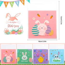 Easter Treat Bags, 200 PCS Self Sealing Clear Easter Ziplock Bags, Easter Goodie Snack Party Favor Ziplock Cookie Bags Holiday Candy Bags Easter Plastic Gift Bags for Gift Giving Easter Decorations