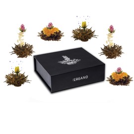 Creano ErblühTee Tea Flowers ‘Black Tea’ Mix Set of 6 in an Elegant Magnetic Box with Silver Embossing
