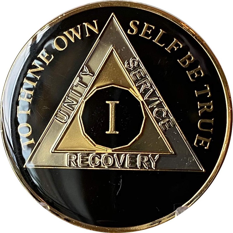 Ranger Industries 1 Year AA Medallion Glossy Classic Black Sobriety