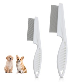 LuckyOpt 2pcs Dog Flea Combs, Metal Flea Comb for Small Dogs for Removing Tear Stains, Lice, Gunk and Tangles, Stainless Steel Tear Stain Comb for Small Dogs (White, 2pcs)