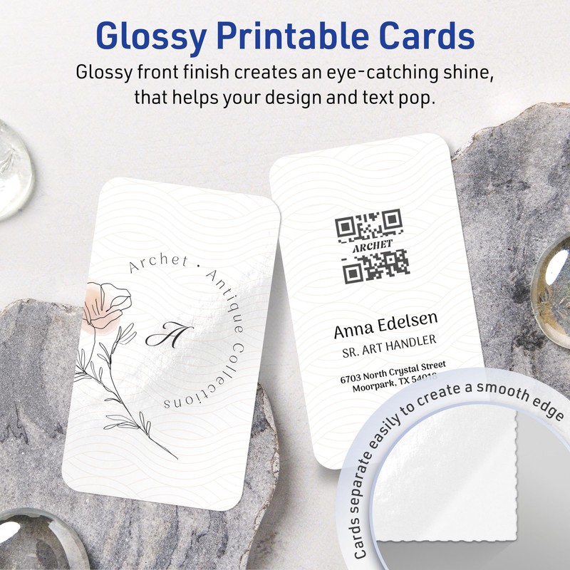 Avery Printable Rectangle Rounded Corner Business Cards, Sure Feed Technology,