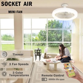 EXHOURME Socket Ceiling Fan with Light，Wireless Ceiling Fan with Remote Control, E27 Indoor 10" Enclosed Small Ceiling 3 Colors and 3 Wind Speeds,for Bathroom/Bedroom/Small Room//Kitchen
