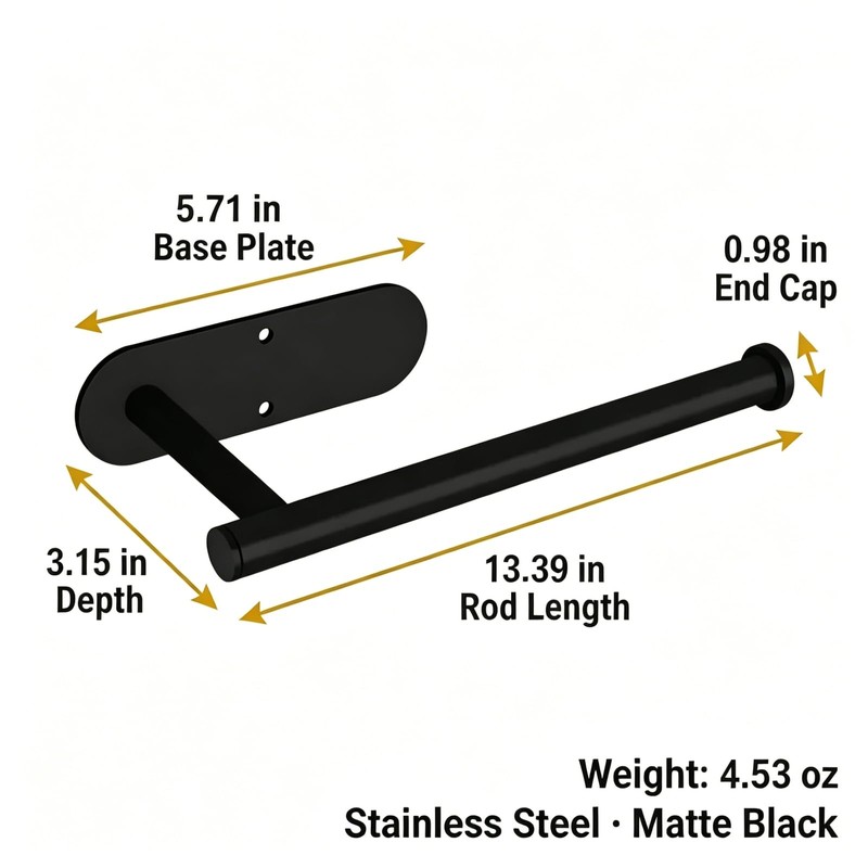 Paper Towel Holder Under Cabinet, Matte Black Stainless, No Drill