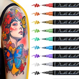 Set de Marcadores temporales de tatuaje,con Marcador de Tatuaje Temporal de 10 colores,10 hojas de Tatuajes Plantillas,Henna para tatuajes para Hombres y Mujeres
