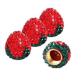 BWBWND 4PCS Strawberry Car Tire Valve Stem Caps, Bling Handmade Crystal Rhinestone Wheel Valve Covers, Attractive Air Cap Dustproof Tire Stem Cover for Cars Trucks SUVs Motorcycles (Red)