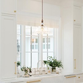 CWarmozy Vintage Pendant Light Fixtures for Kitchen Island Brass Gold 10.6" Glass Small Pendant Lights Adjustable Hanging Light for Hallway Porch Sink Table