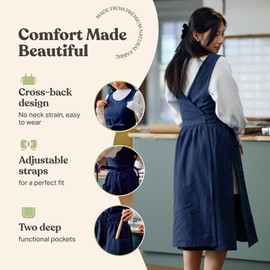 HANEE Everyday Linen Cross-Back Pinafore Apron (Midnight Blue)