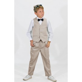 LOLANTA 4-Piece Formal Suit for Boy, Waistcoat Set, Kids Birthday Wedding Party Occasionwear, Beige, 100, 3-4 Years