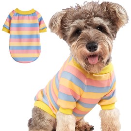 Striped Dog Sweater for Small Dogs Winter Sweatshirt Warm Pet Puppy Clothes Doggie Cat Clothing, Pink Yellow, Small